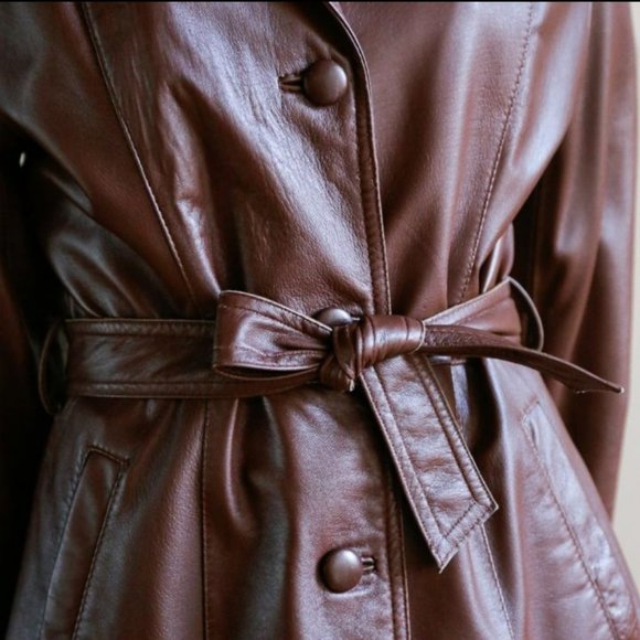 Vintage Chestnut Brown 70s Leather Belted Coat (RELISTED) - Picture 2 of 11